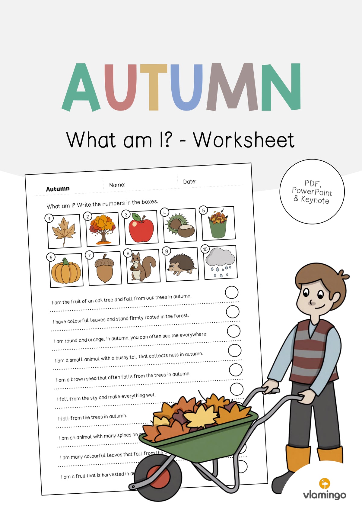 Autumn / Herbst: What am I? – Worksheet für den Englischunterricht (Arbeitsblatt)