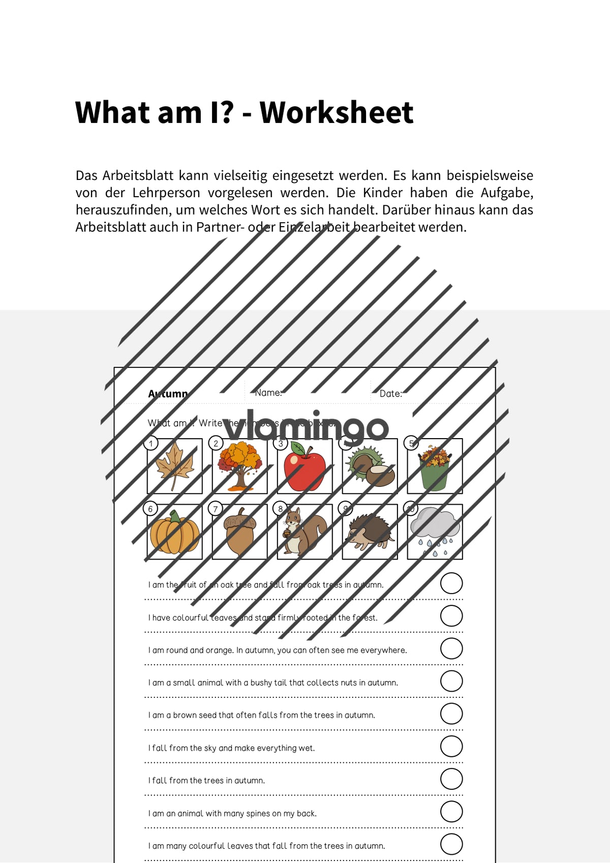 Autumn / Herbst: What am I? – Worksheet für den Englischunterricht (Arbeitsblatt) – Vorschau 2