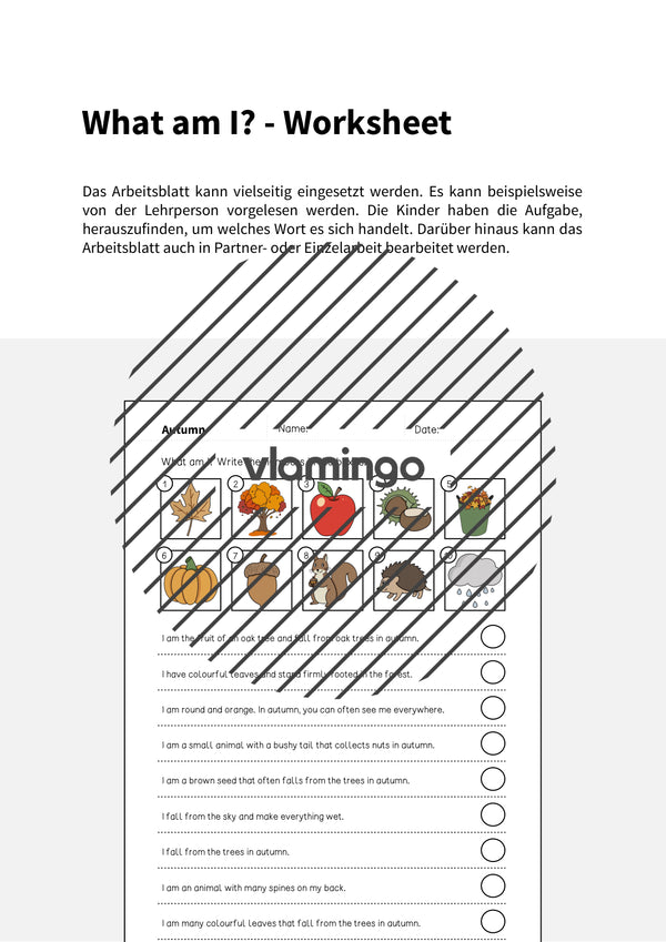 Autumn / Herbst: What am I? – Worksheet für den Englischunterricht (Arbeitsblatt) – Vorschau 2
