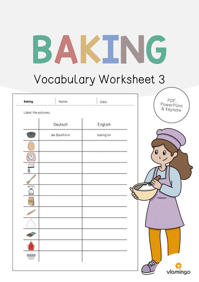 Baking / Backen: Vocabulary Worksheet 3 (Englisch)