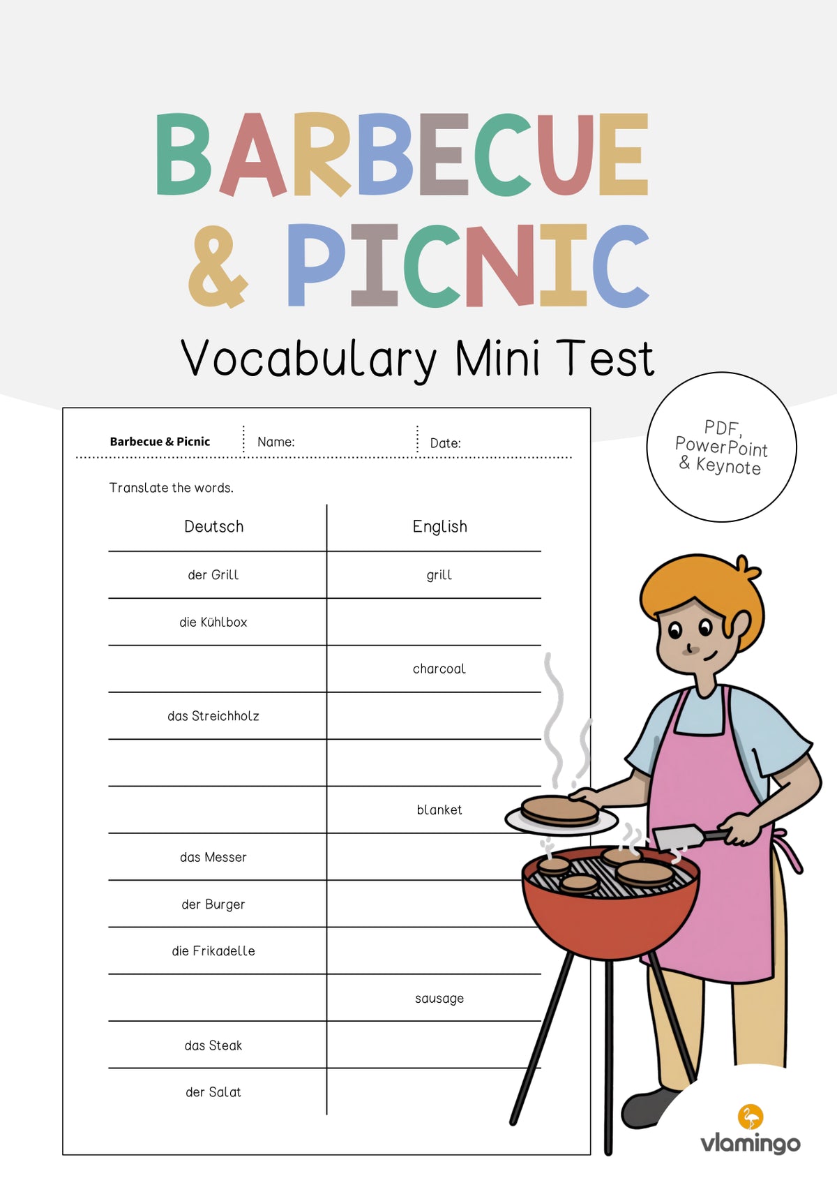 de englisch barbecue picnic vocabulary mini test 001