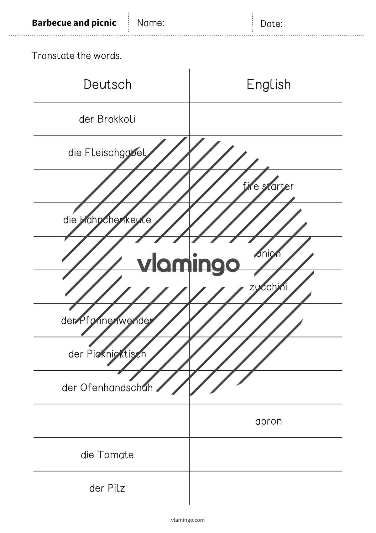 de englisch barbecue picnic vocabulary mini test 005