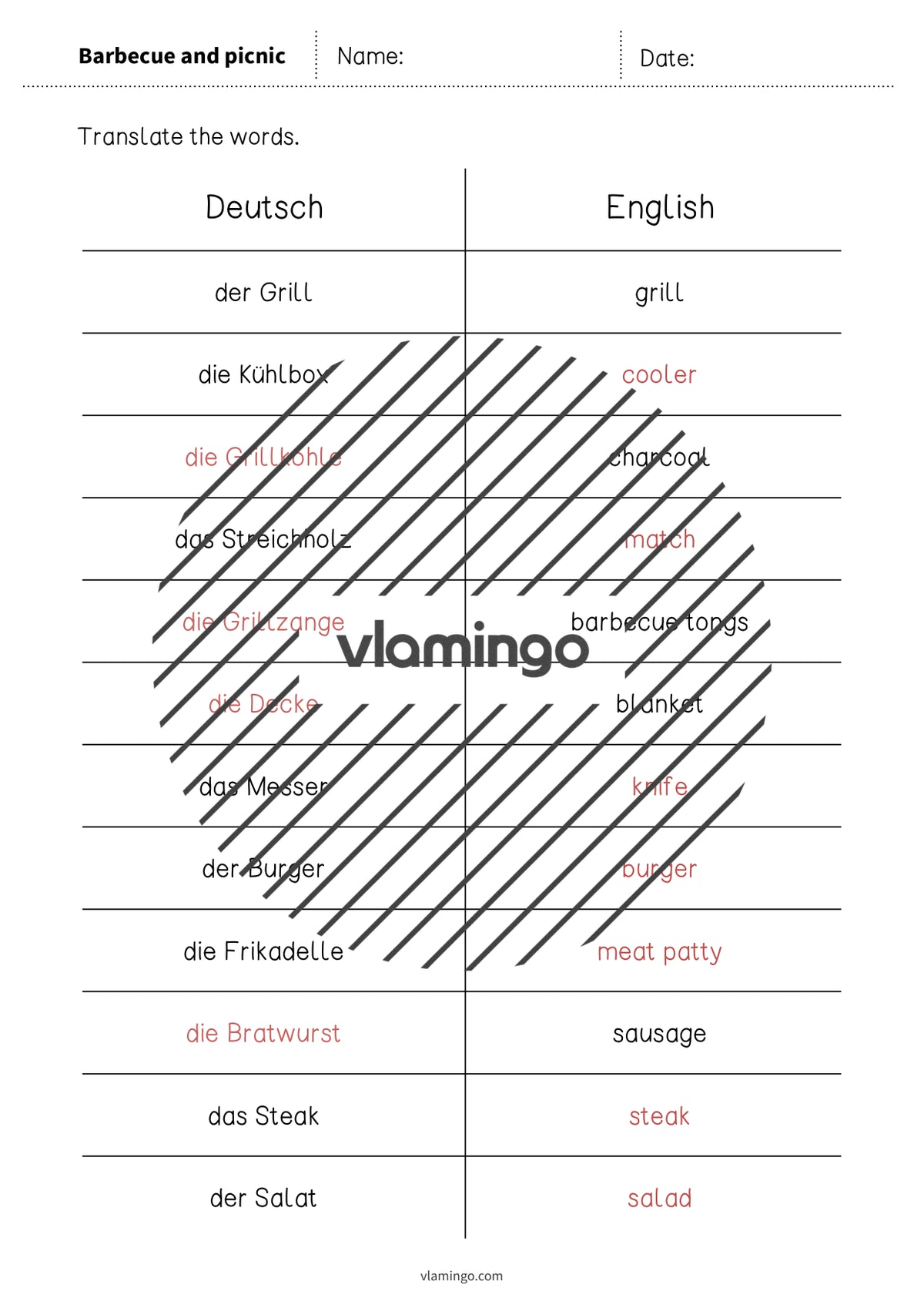 de englisch barbecue picnic vocabulary mini test 007