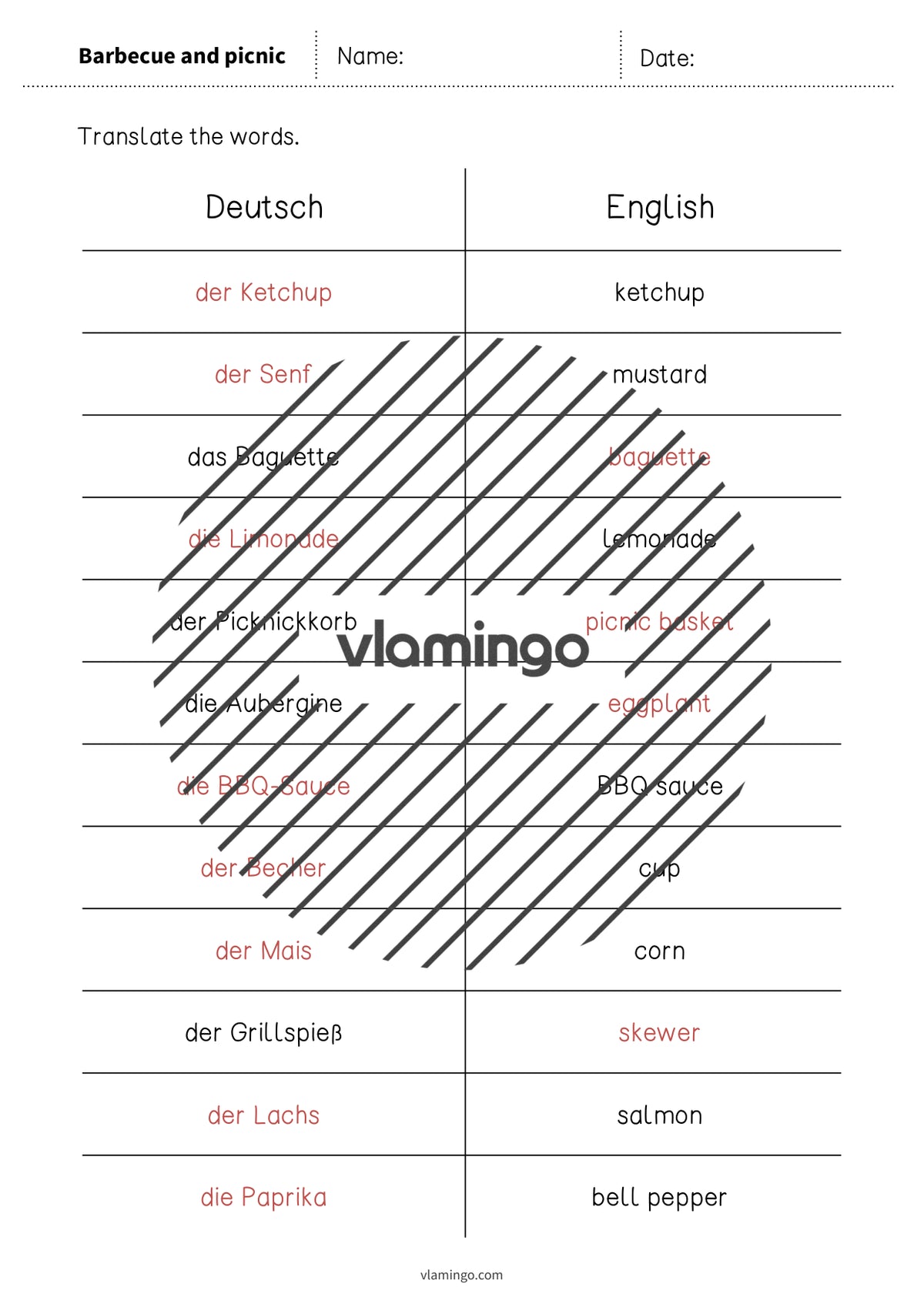 de englisch barbecue picnic vocabulary mini test 008