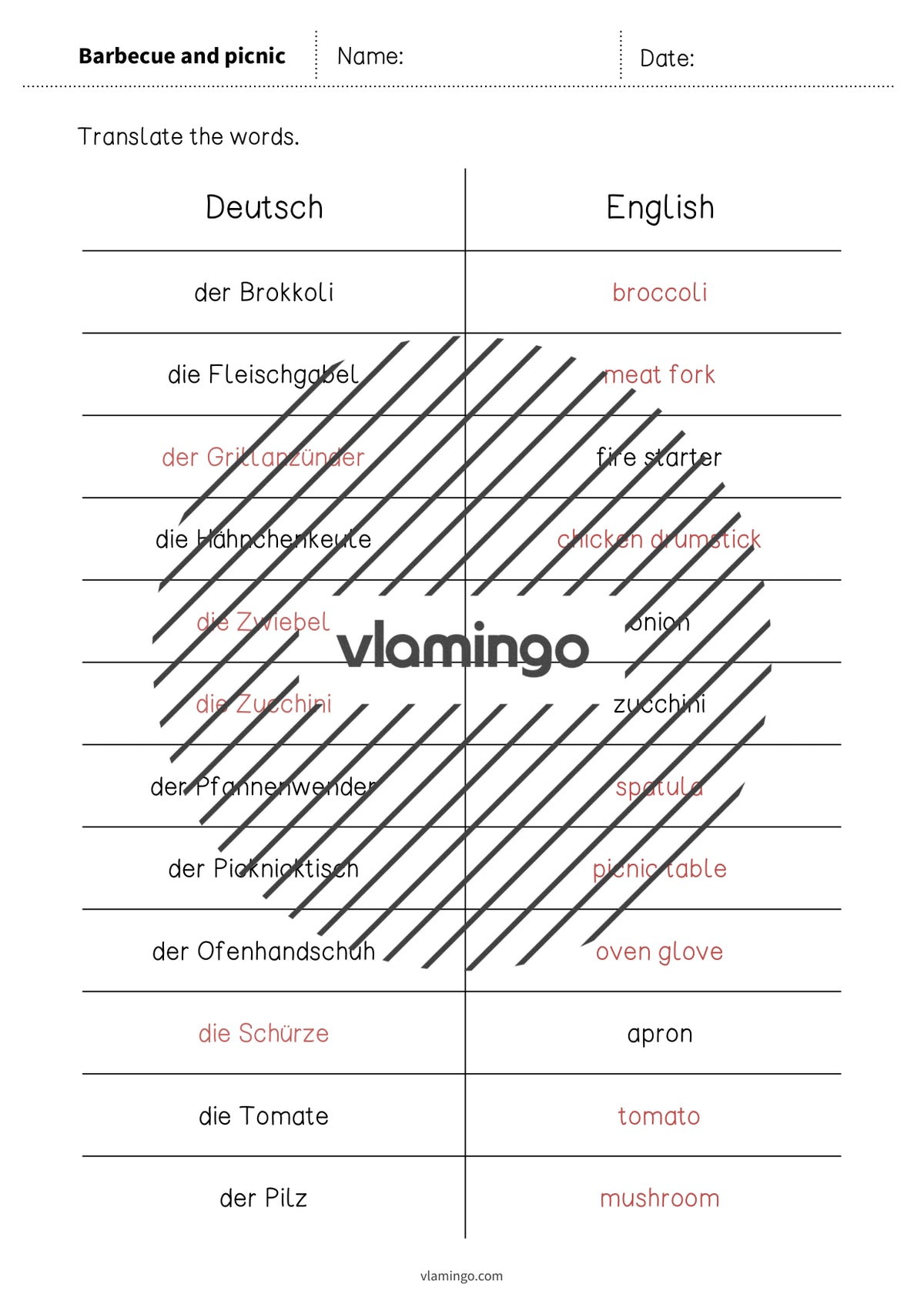 de englisch barbecue picnic vocabulary mini test 009