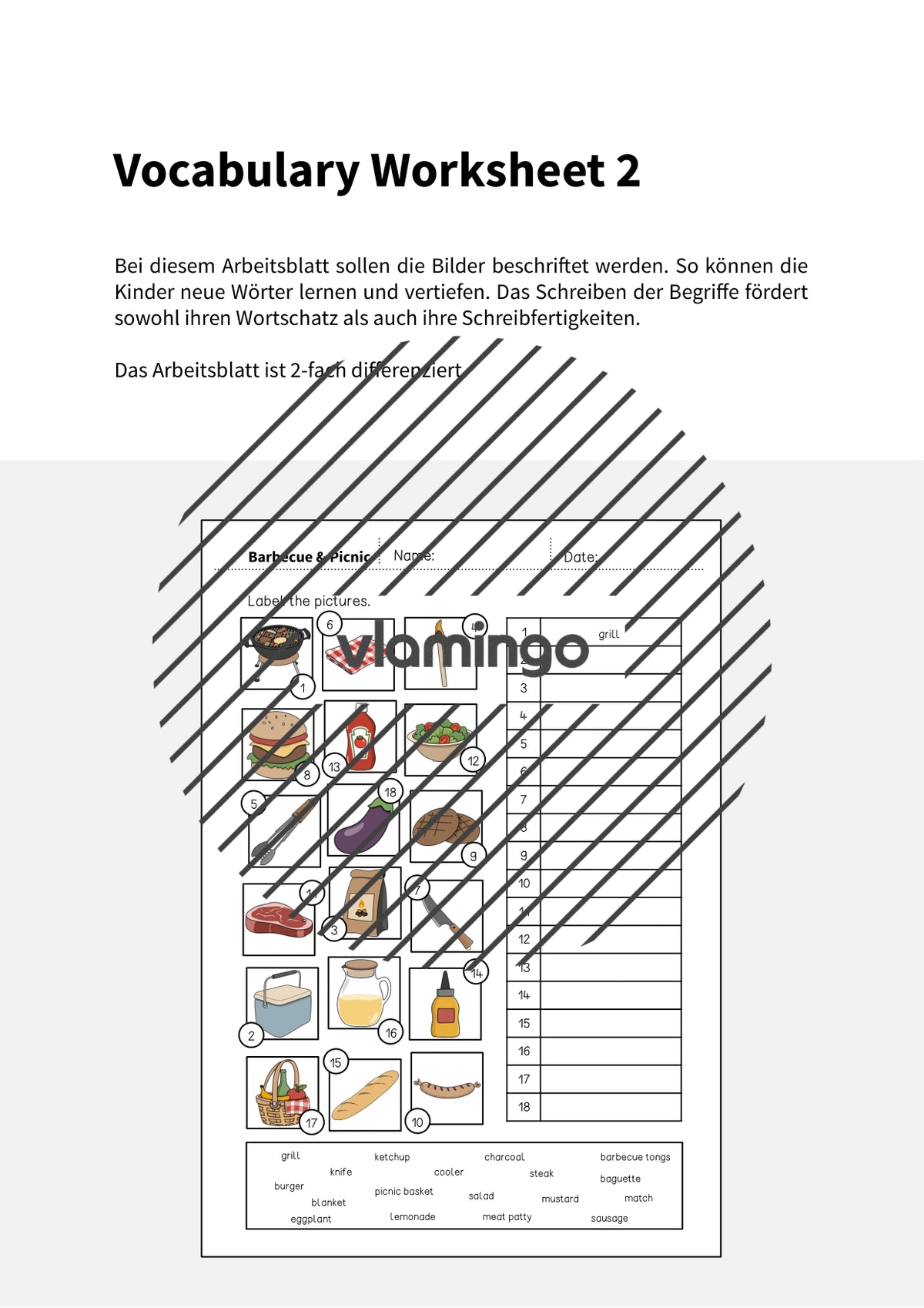 de englisch barbecue picnic vocabulary worksheet 2 002
