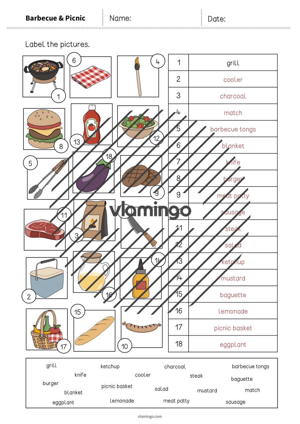 de englisch barbecue picnic vocabulary worksheet 2 008