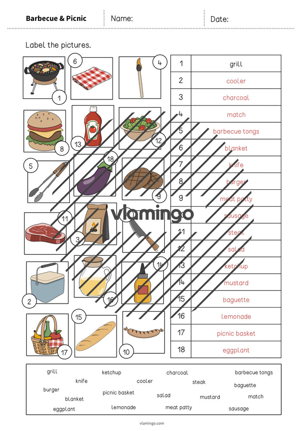 de englisch barbecue picnic vocabulary worksheet 2 008