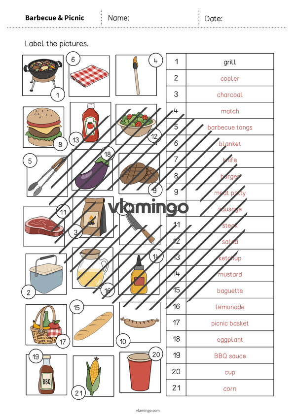 de englisch barbecue picnic vocabulary worksheet 2 009