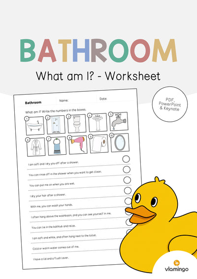Bathroom / Badezimmer: What am I? - Worksheet (Englisch)