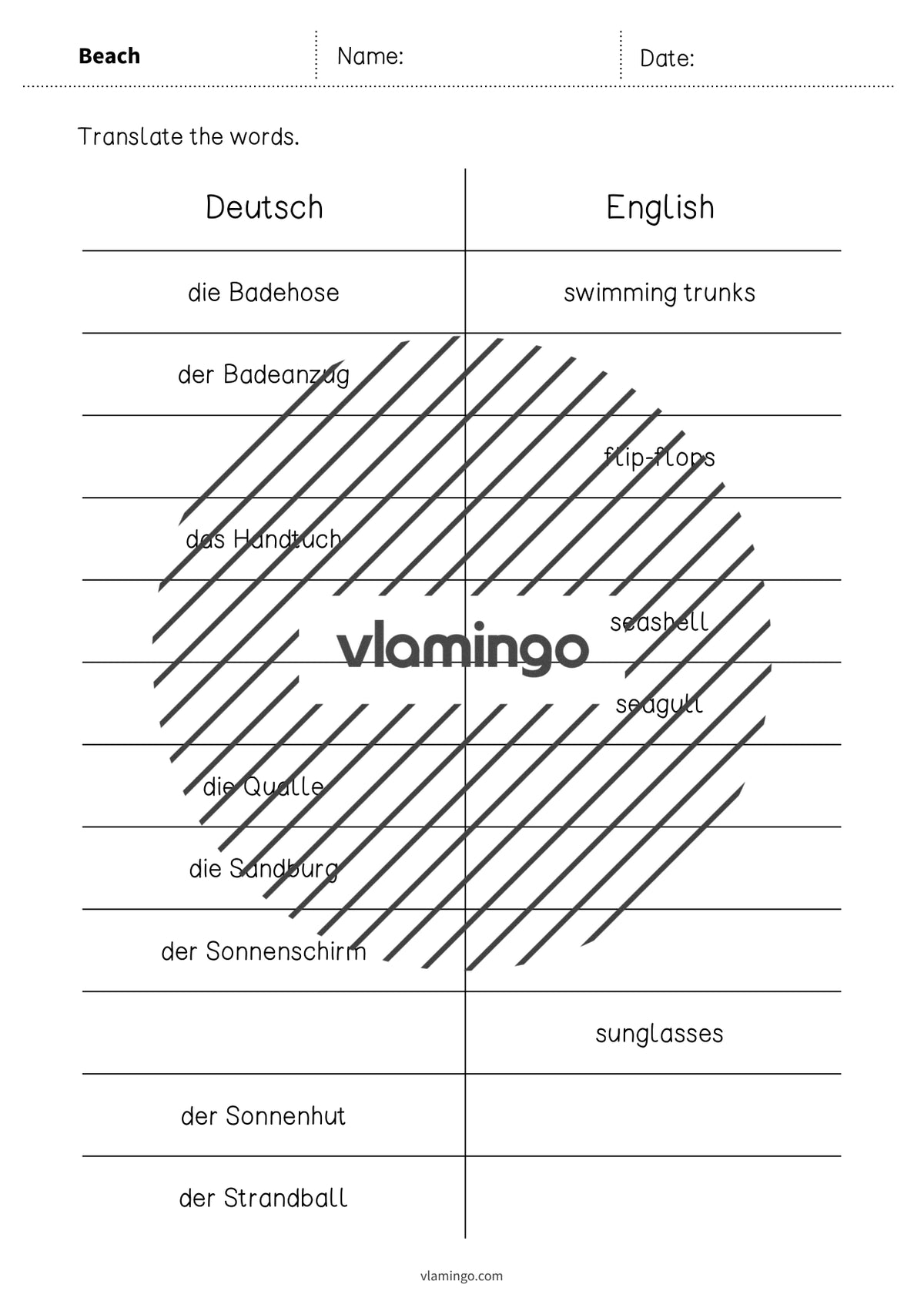 de englisch beach vocabulary mini test 003