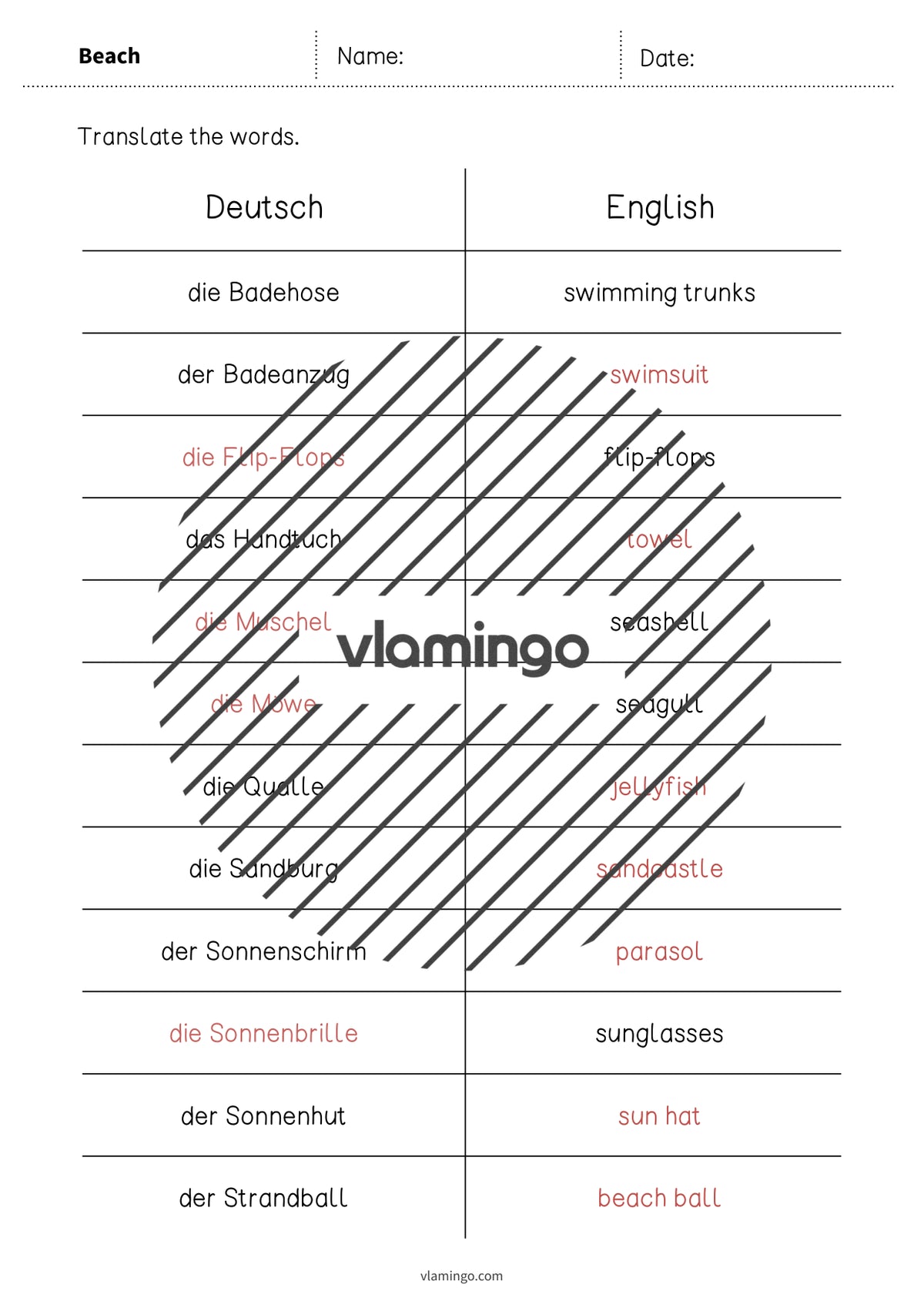 de englisch beach vocabulary mini test 009
