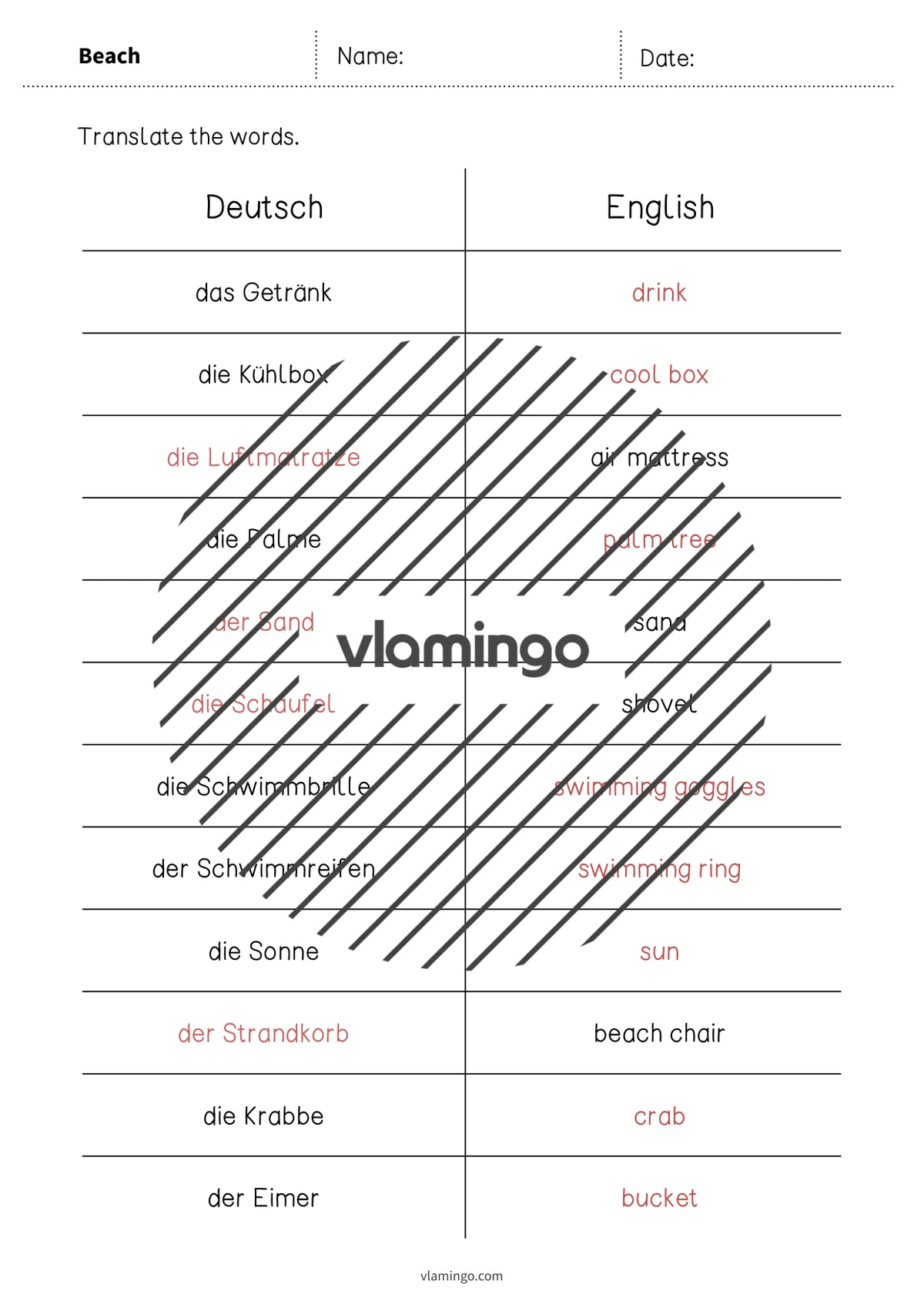 de englisch beach vocabulary mini test 011