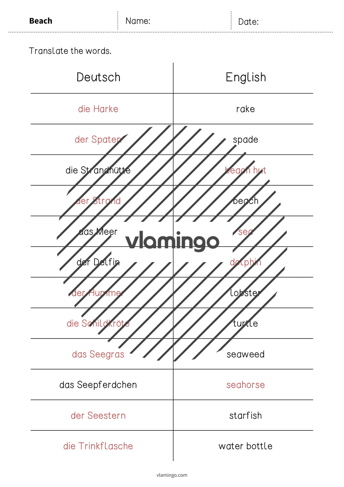 de englisch beach vocabulary mini test 012