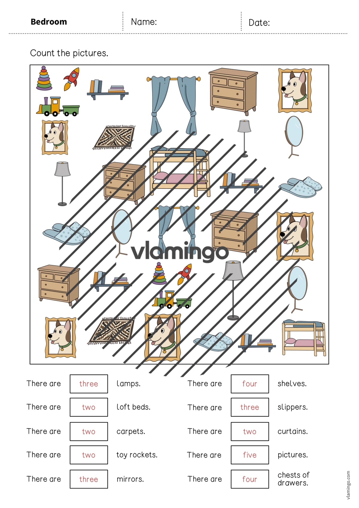 de englisch bedroom how many worksheet 011