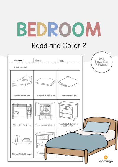 Bedroom / Schlafzimmer: Read and Color 2 (Englisch)