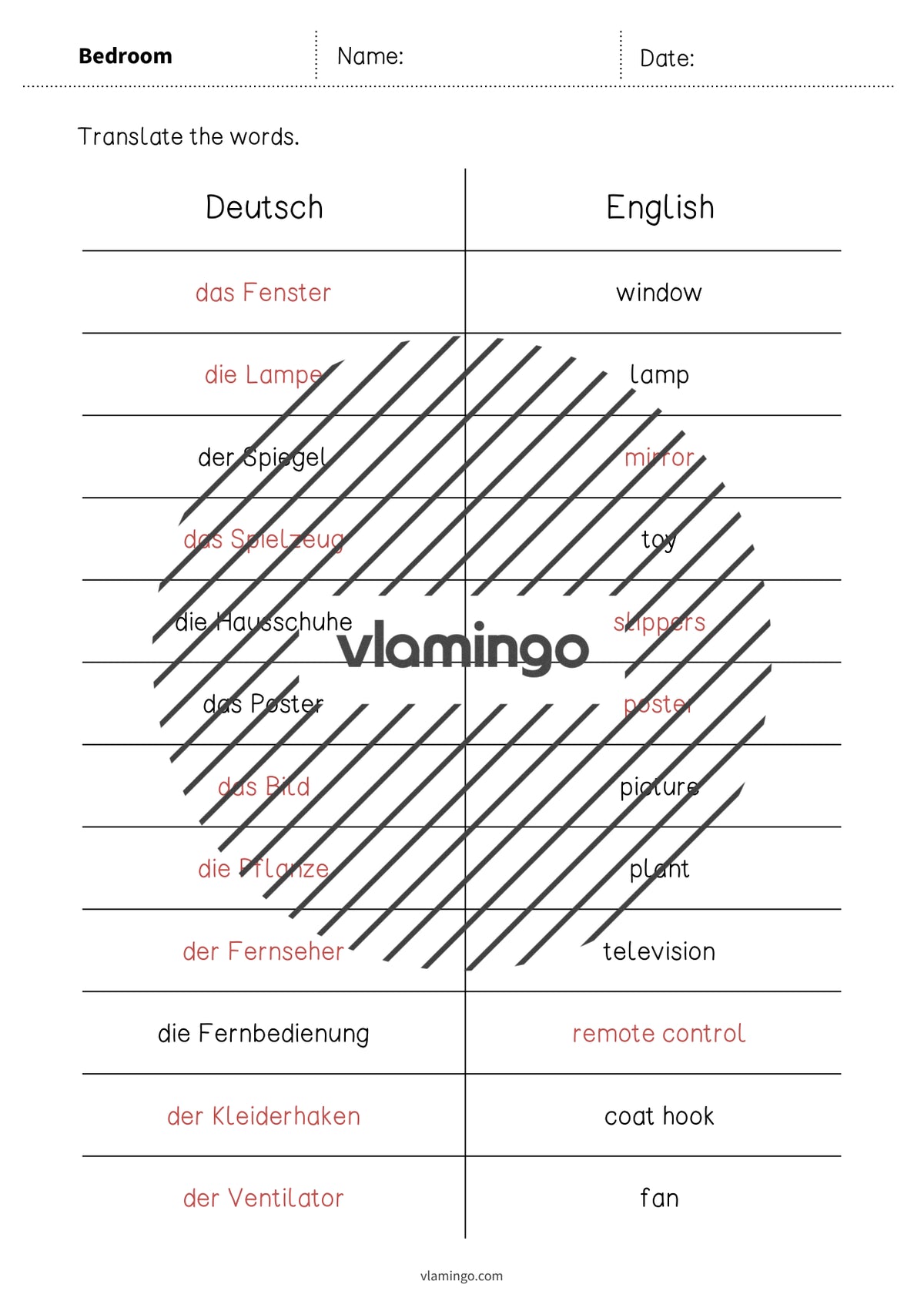 de englisch bedroom vocabulary mini test 007