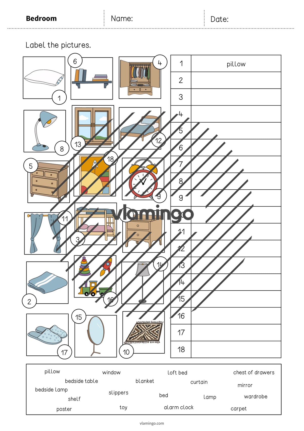 de englisch bedroom vocabulary worksheet 2 004