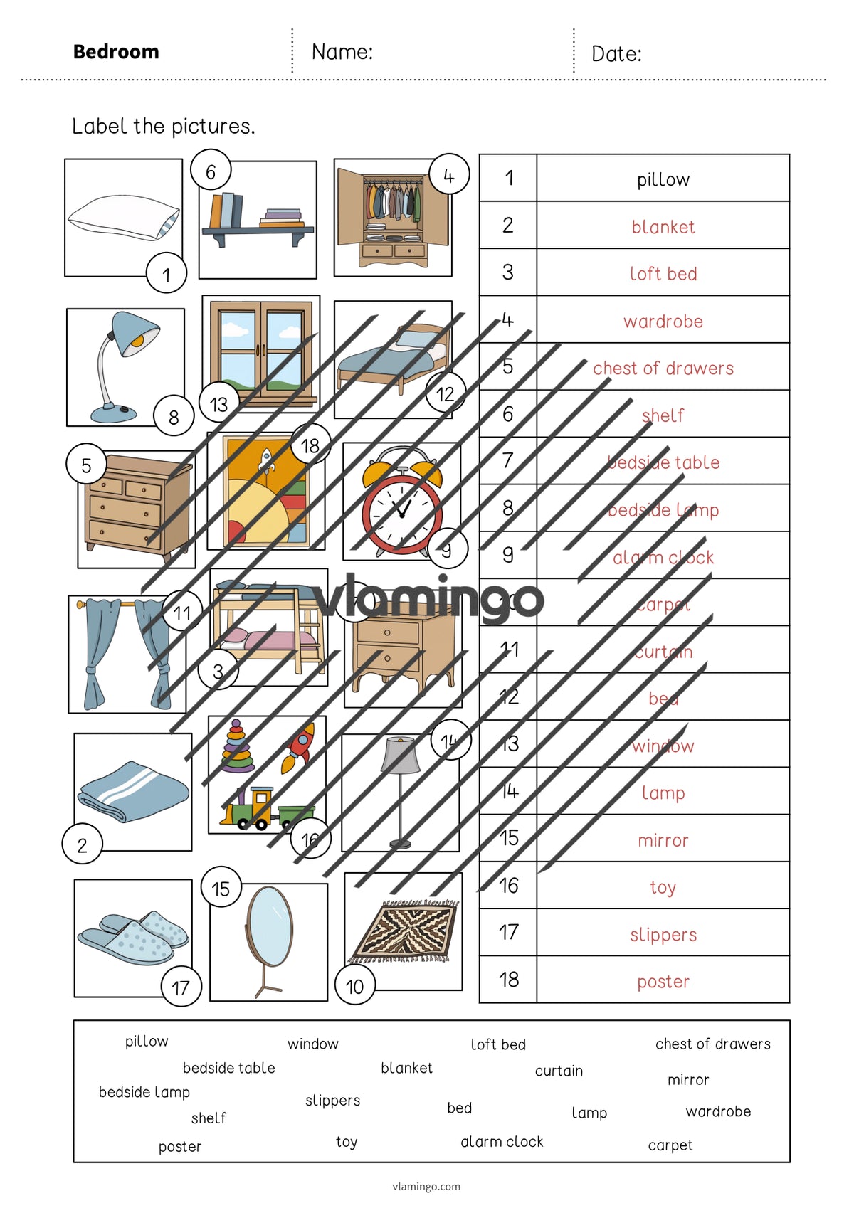 de englisch bedroom vocabulary worksheet 2 008