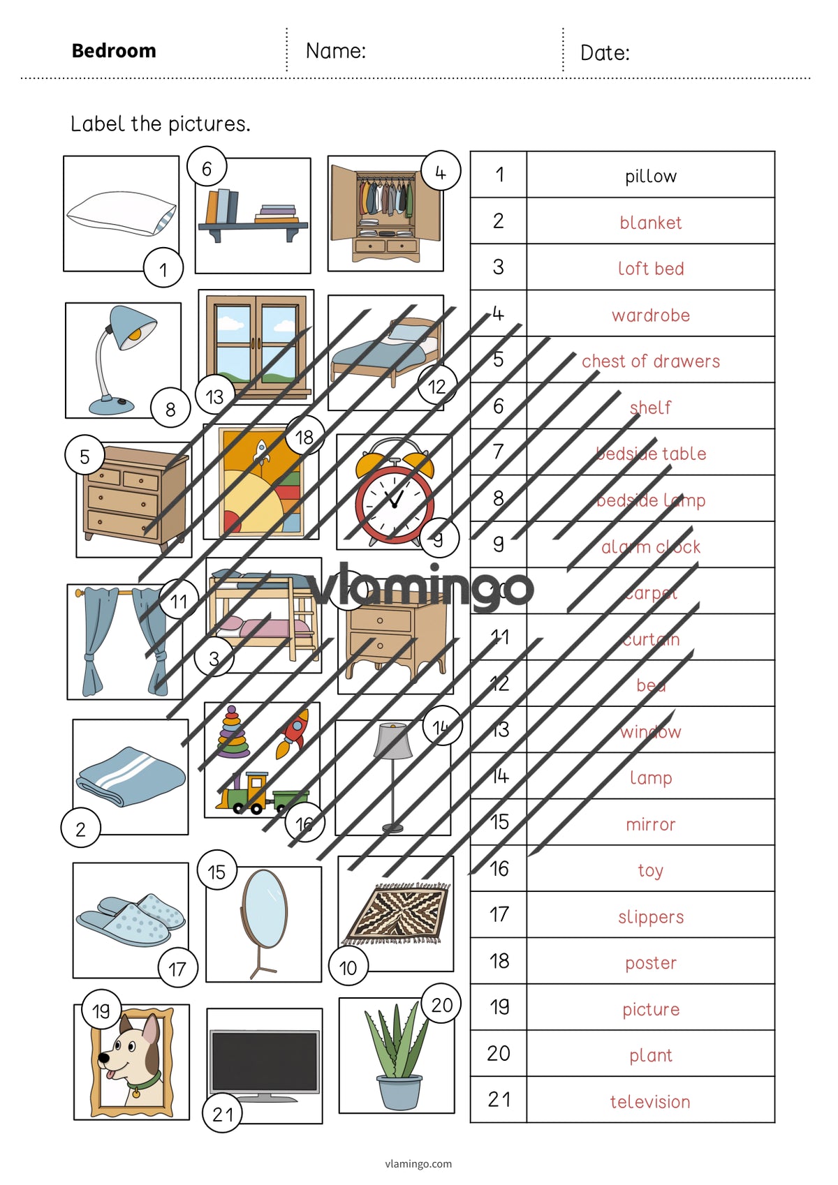 de englisch bedroom vocabulary worksheet 2 009