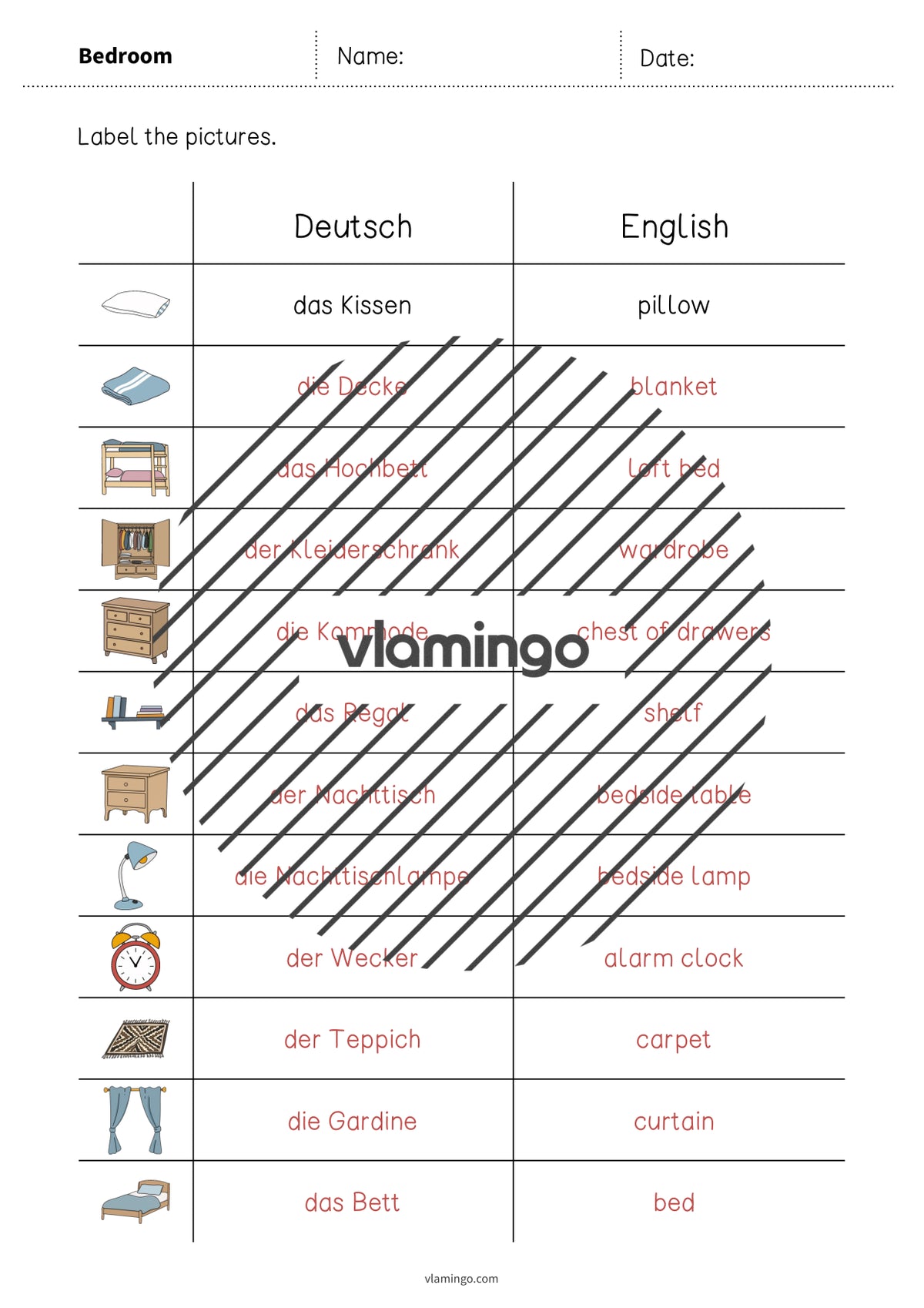 de englisch bedroom vocabulary worksheet 3 006