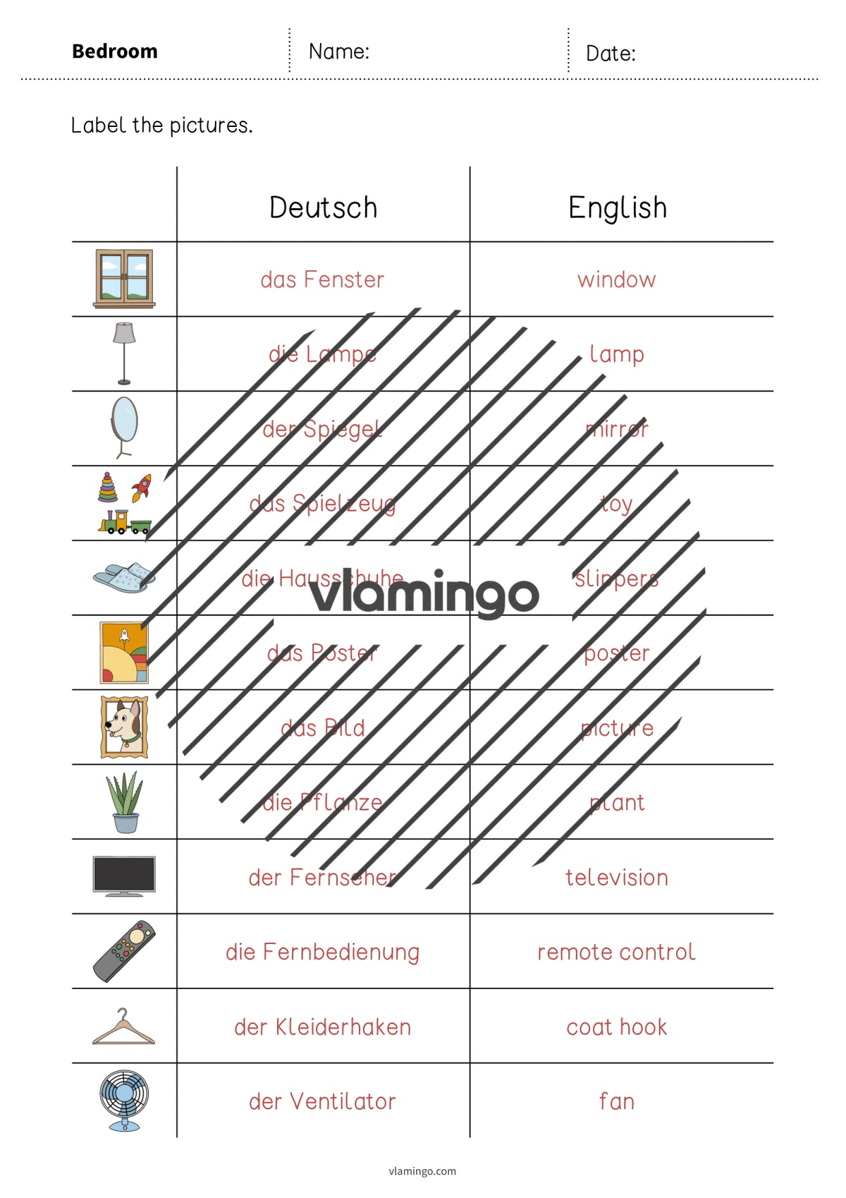 de englisch bedroom vocabulary worksheet 3 007