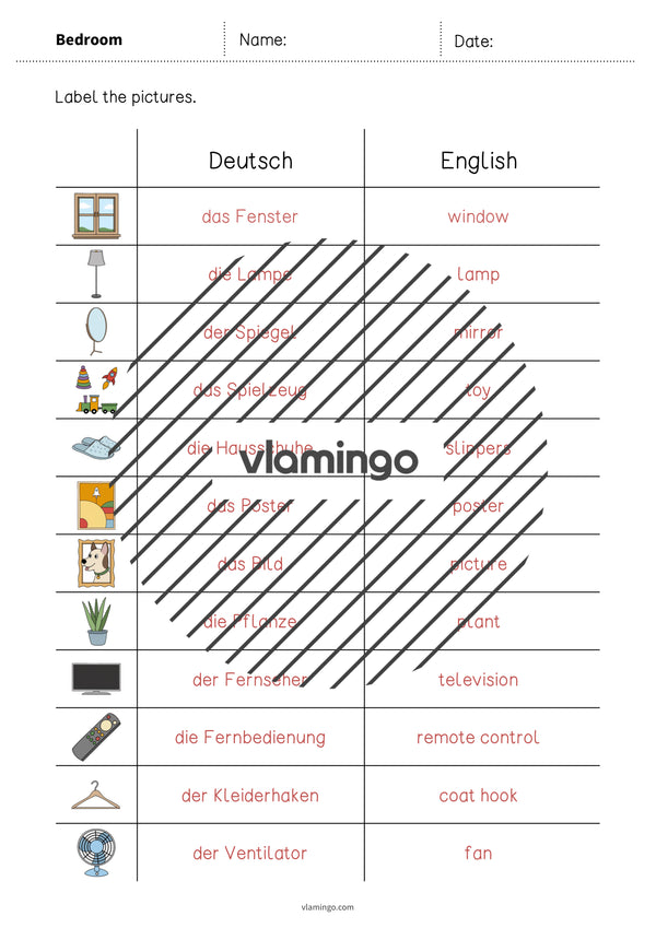 de englisch bedroom vocabulary worksheet 3 007