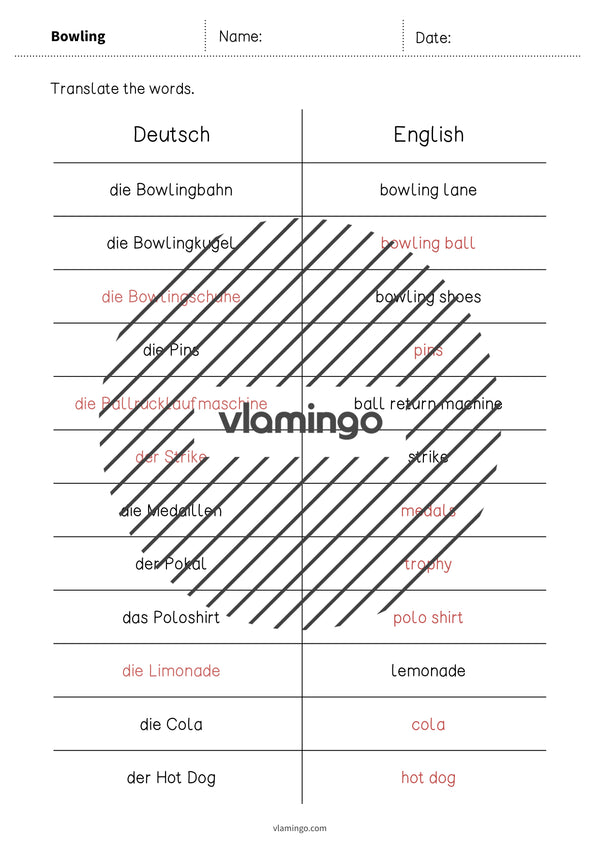 de englisch bowling vocabulary mini test 005