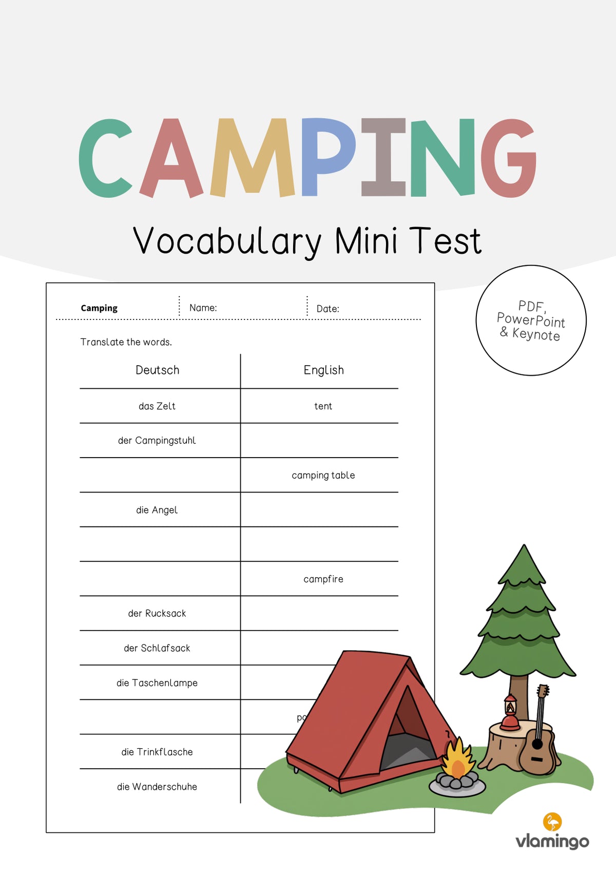de englisch camping vocabulary mini test 001