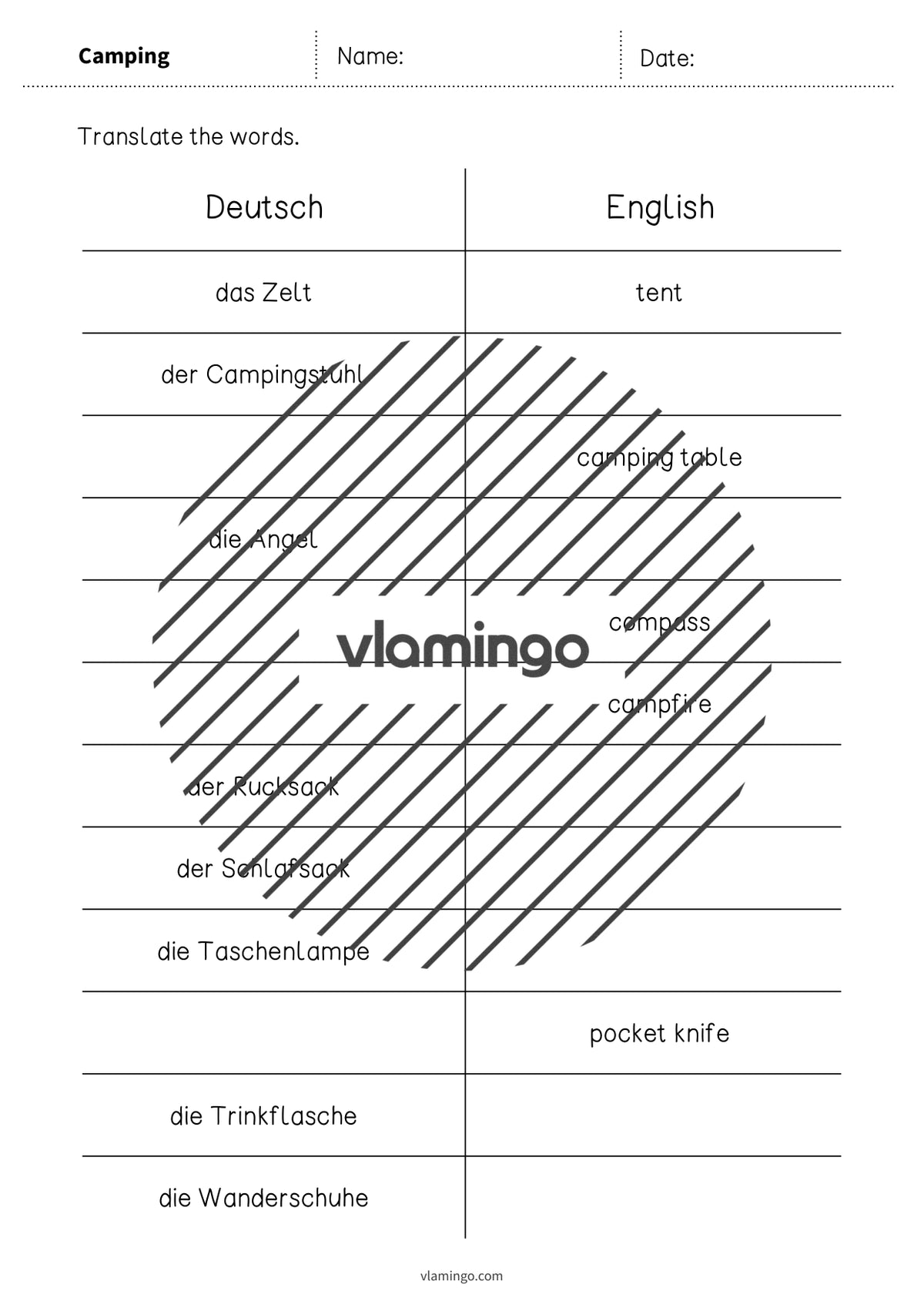 de englisch camping vocabulary mini test 003