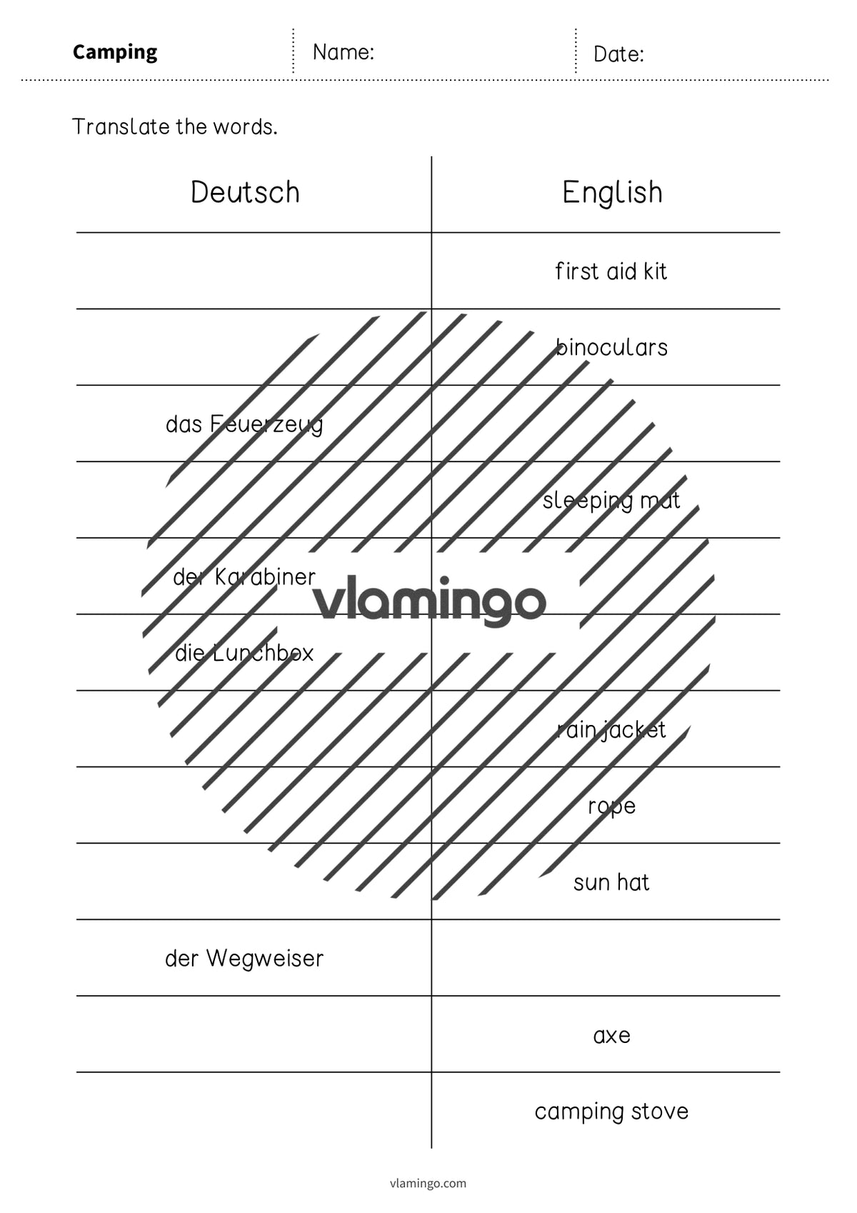 de englisch camping vocabulary mini test 004