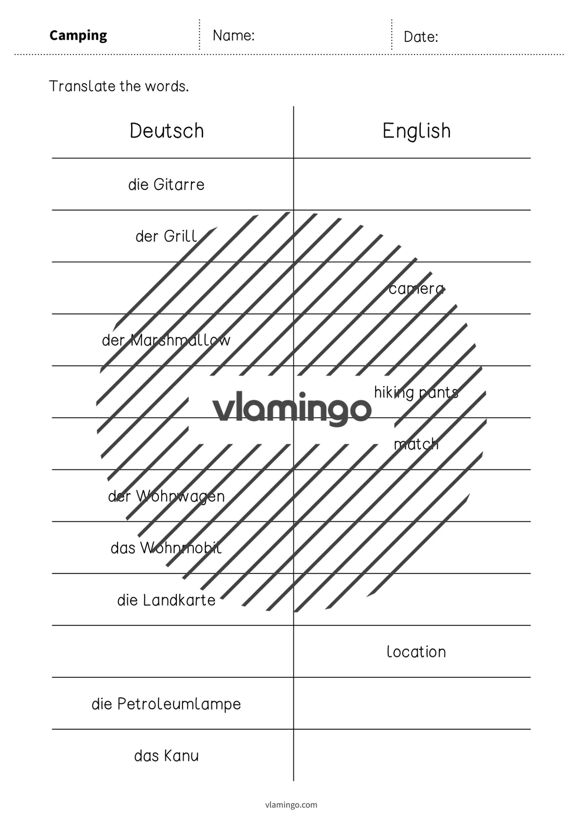 de englisch camping vocabulary mini test 005