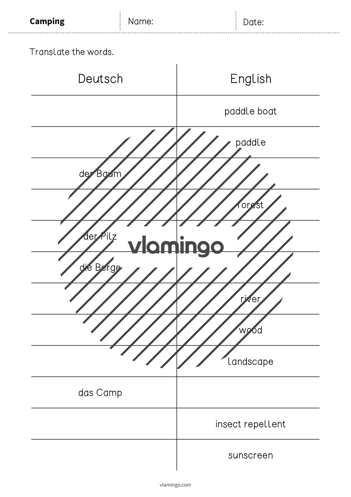 de englisch camping vocabulary mini test 006