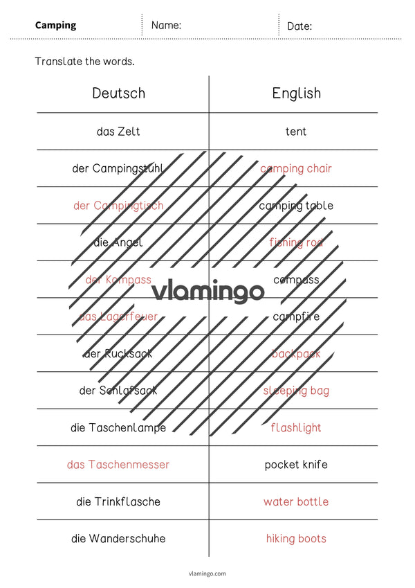 de englisch camping vocabulary mini test 008