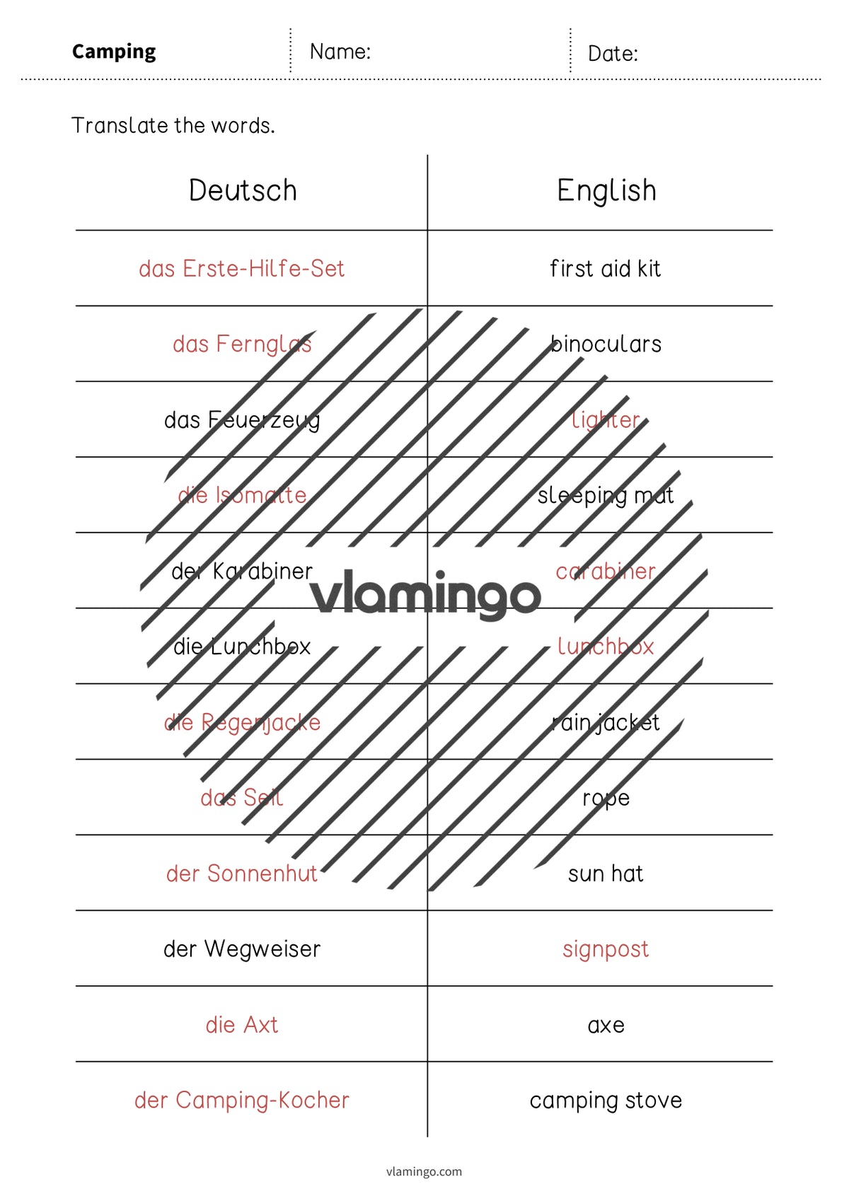 de englisch camping vocabulary mini test 009