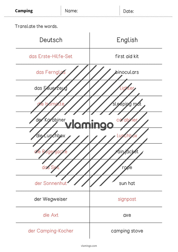 de englisch camping vocabulary mini test 009