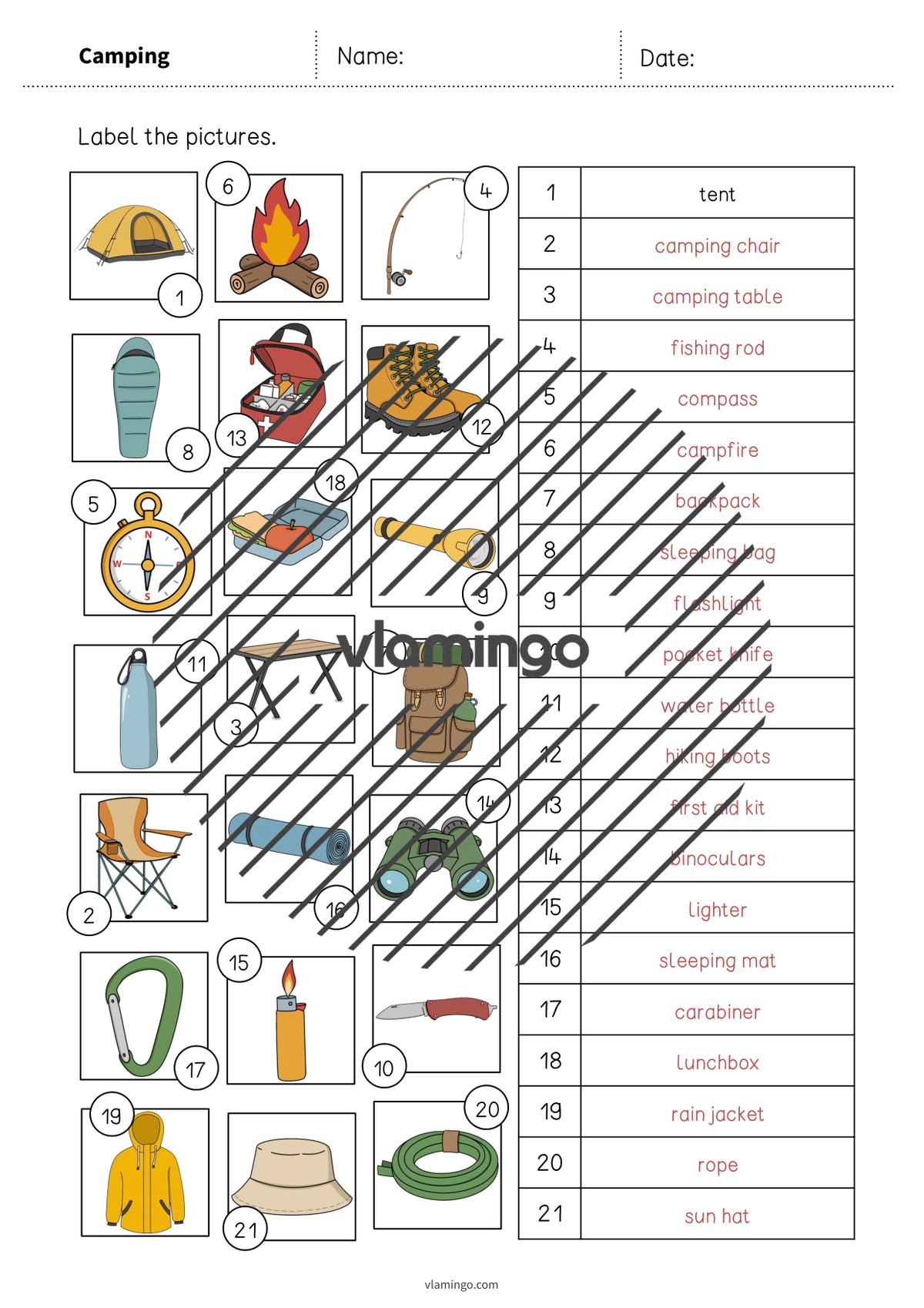 de englisch camping vocabulary worksheet 2 009