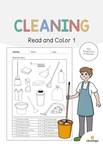 Cleaning / Putzen: Read and Color 1 (Englisch)