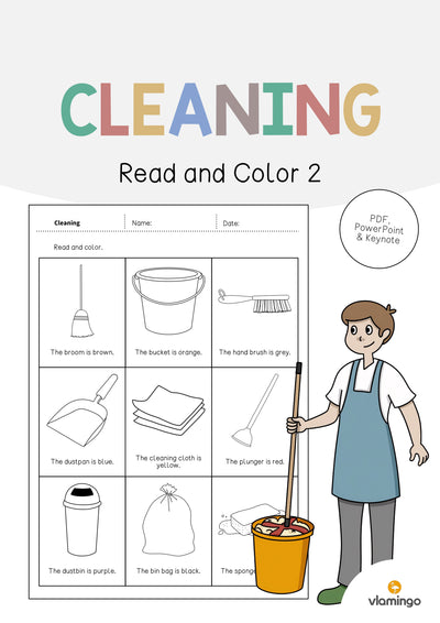 Cleaning / Putzen: Read and Color 2 (Englisch)