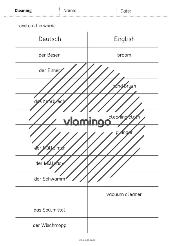 de englisch cleaning vocabulary mini test 003