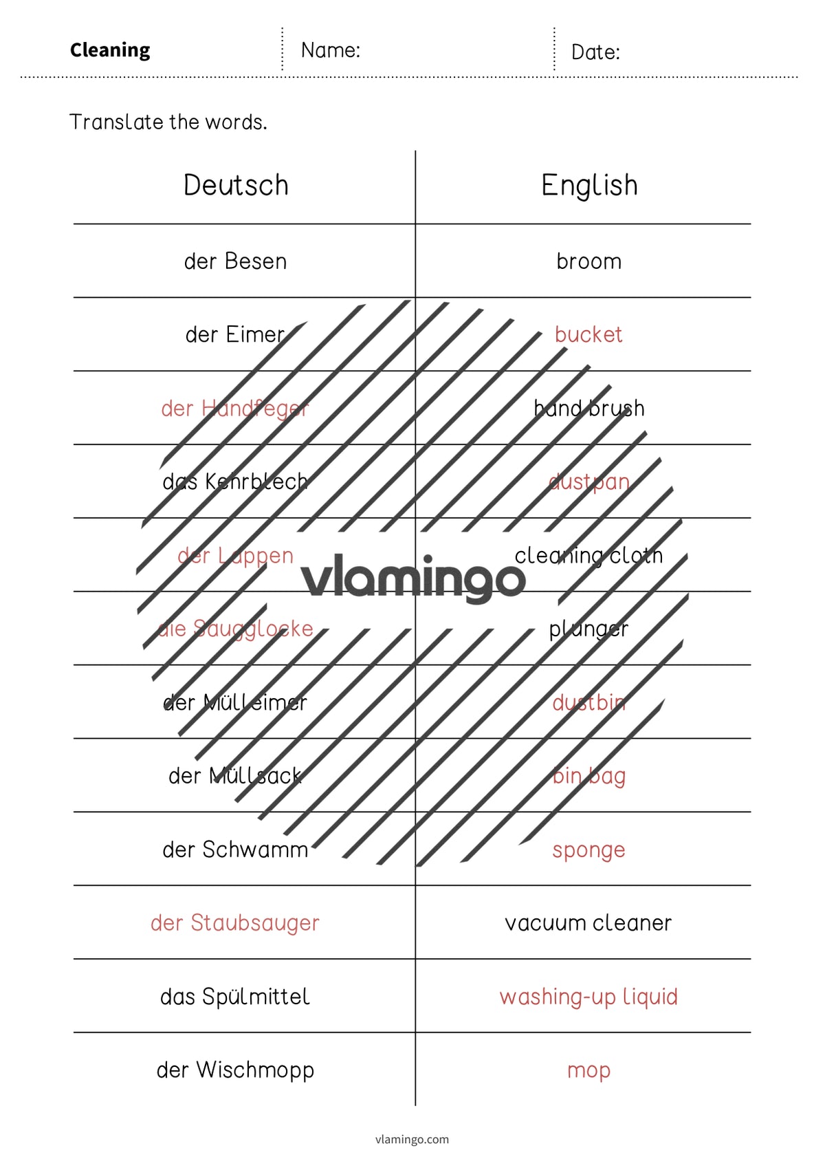 de englisch cleaning vocabulary mini test 005