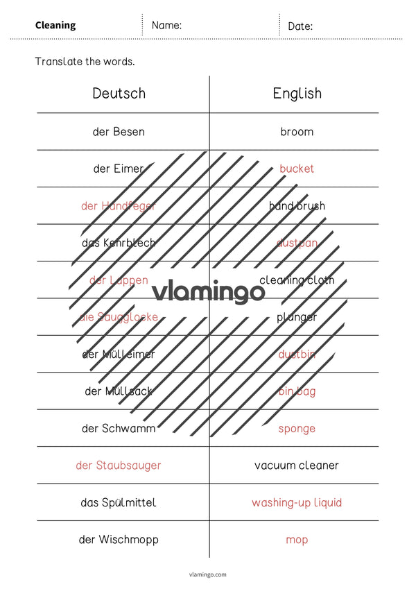 de englisch cleaning vocabulary mini test 005