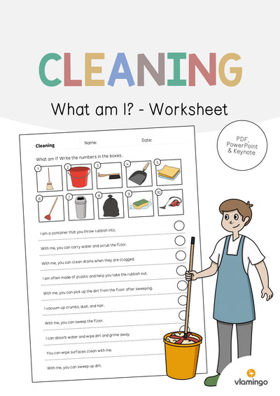 Cleaning / Putzen: What am I? - Worksheet (Englisch)