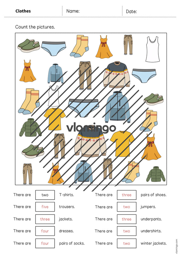 de englisch clothes how many worksheet 010