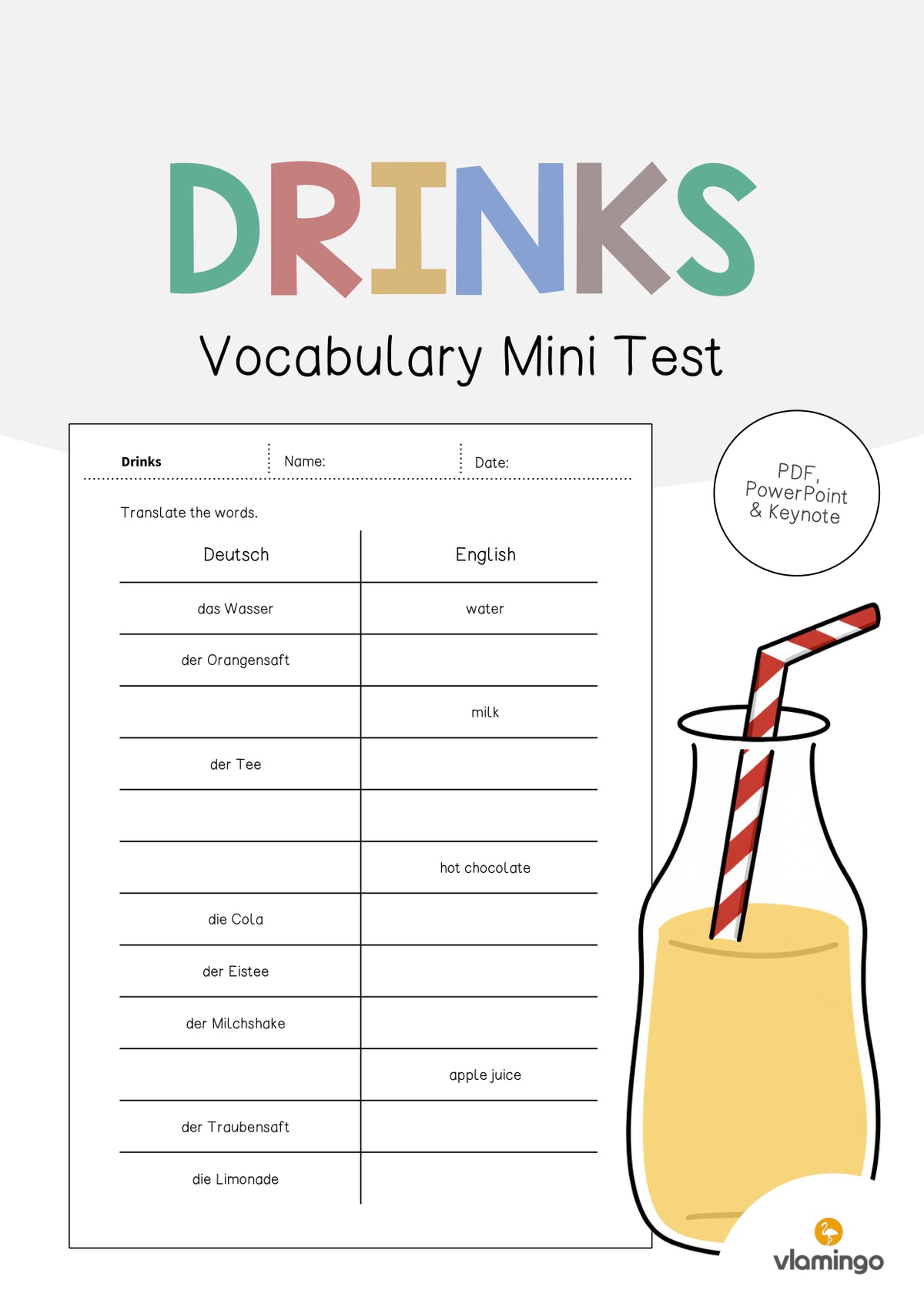 de englisch drinks vocabulary mini test 001