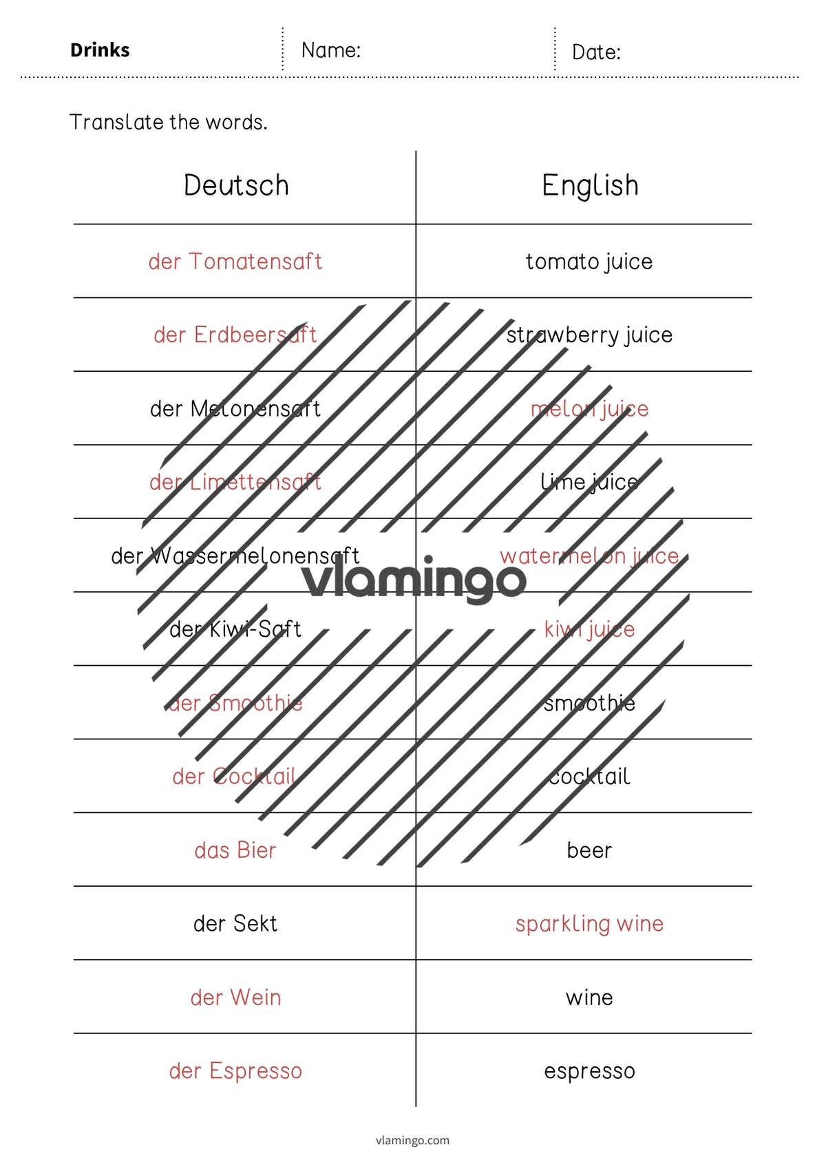 de englisch drinks vocabulary mini test 007