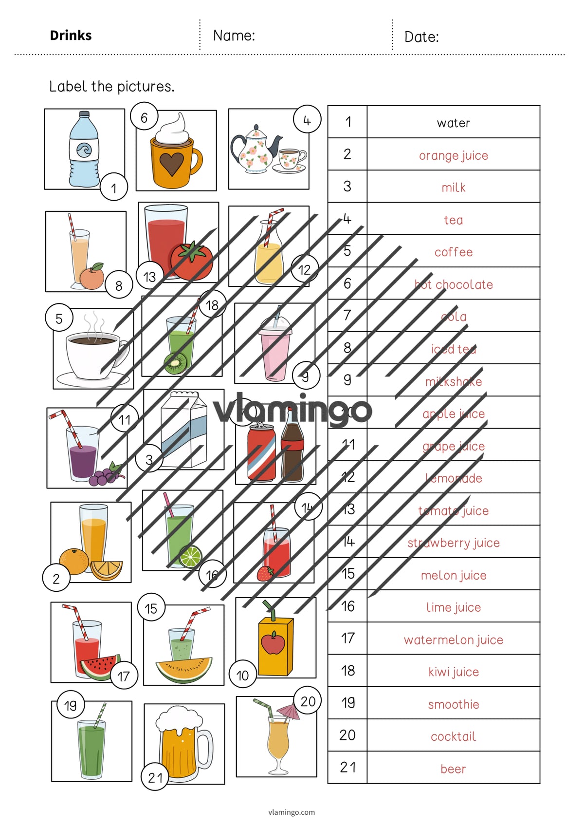 de englisch drinks vocabulary worksheet 2 009