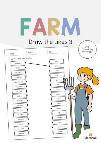 Farm / Bauernhof: Draw the lines 3 (Englisch)