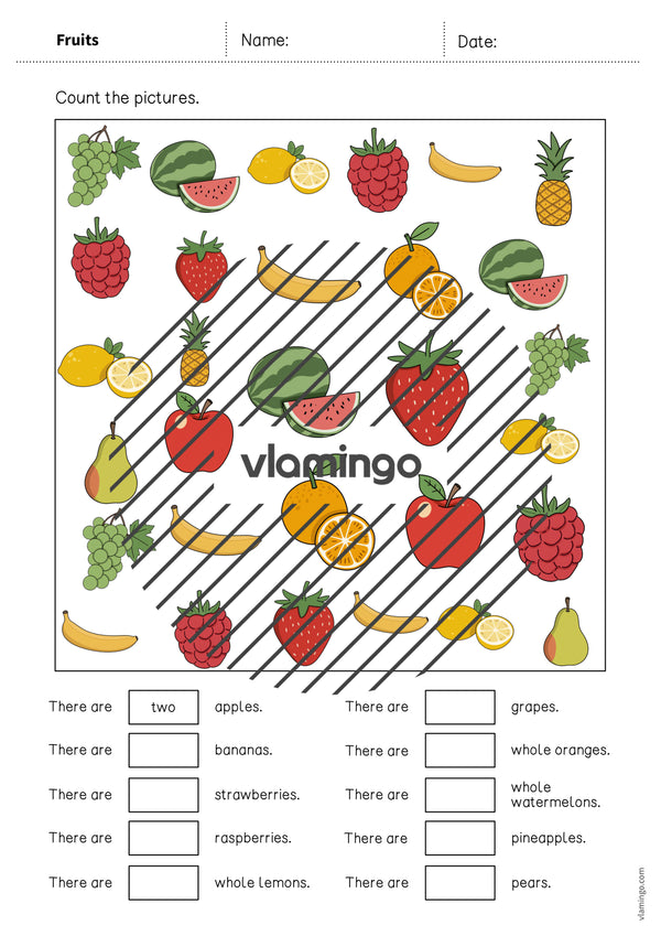 de englisch fruits how many worksheet 004