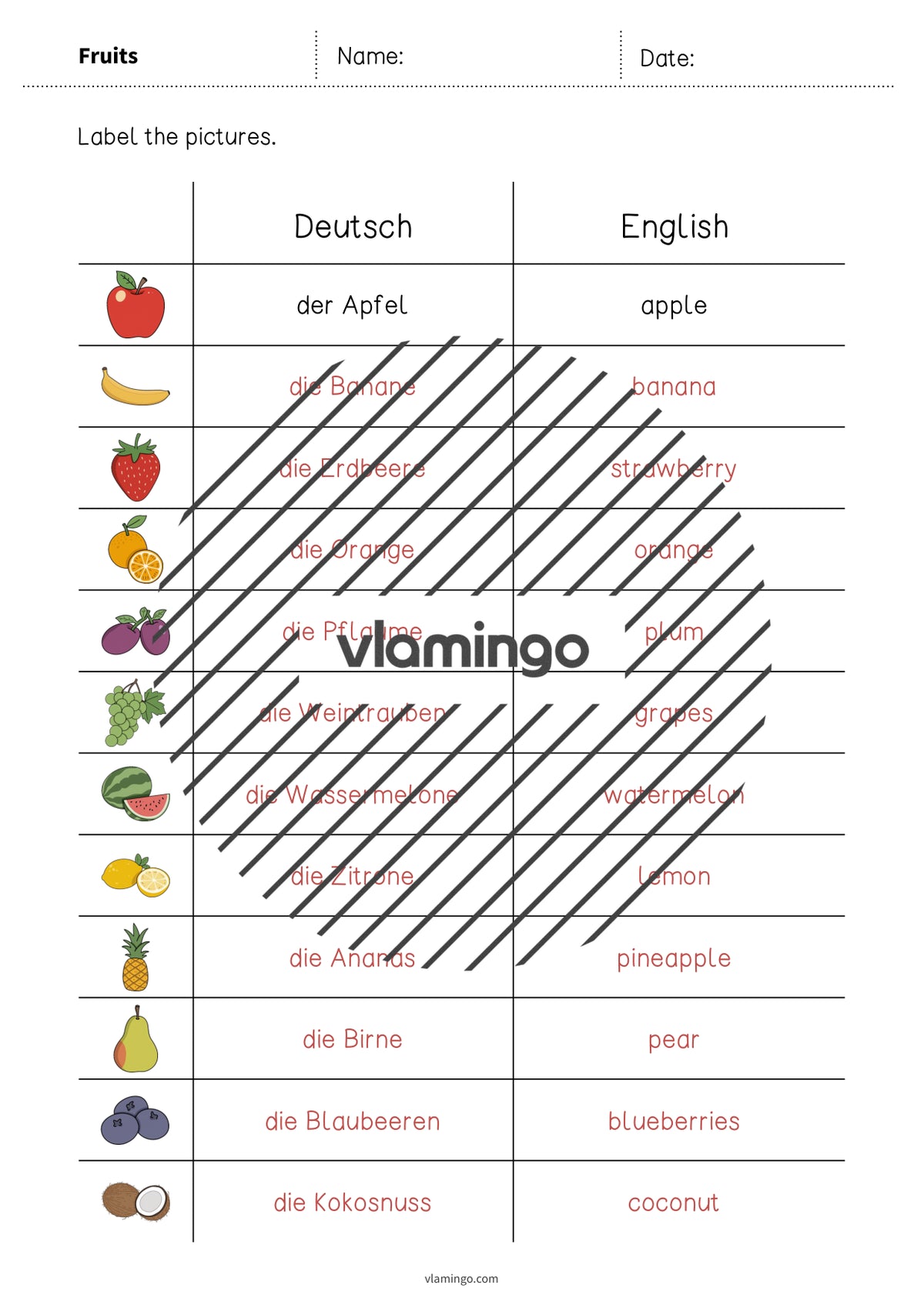 de englisch fruits vocabulary worksheet 3 007
